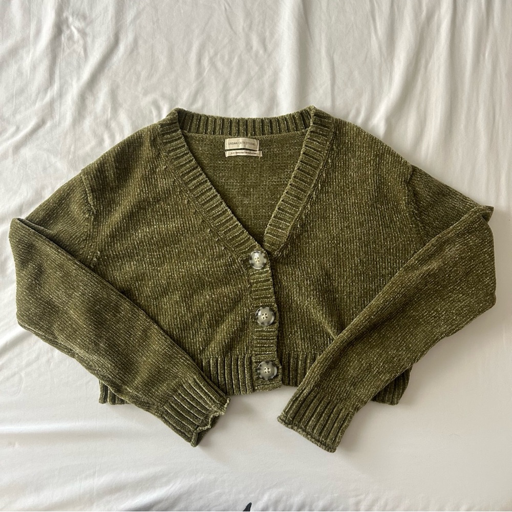 Urban Outfitters Green Maura Chenille Cropped Cardigan